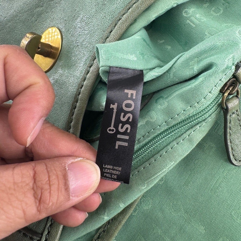 Fossil Women Lamb Leather Crossbody Bag Turnlock Key Charm Sage Green 7091 - Picture 7 of 11